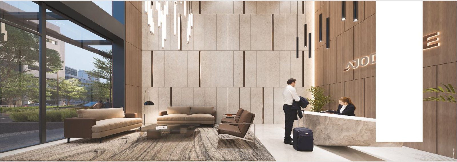 Professional office lobby with reception desk at Ajod Realty – Juhu