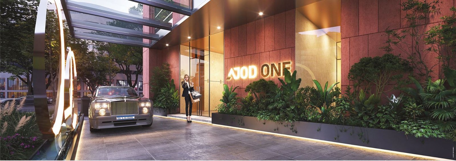 Luxury office exterior and grand entry at Ajod Realty – Juhu