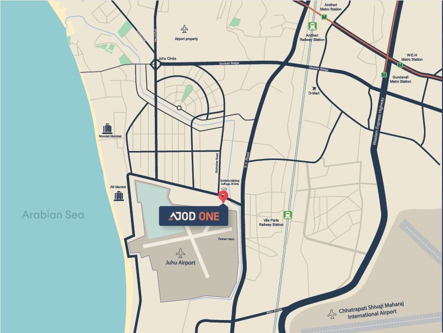 Prime location map of Ajod Realty – Juhu