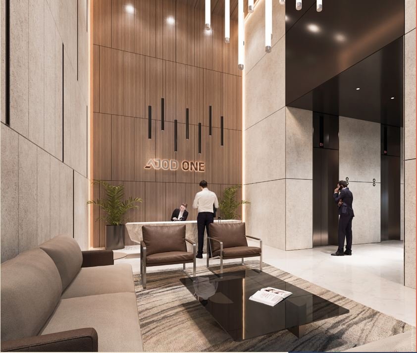 Elegant office lobby design at Ajod Realty – Juhu