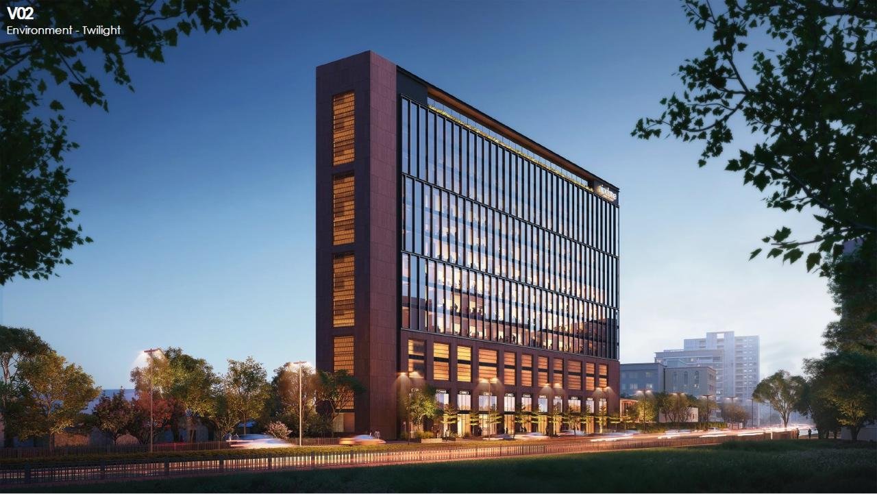 Night view of premium commercial tower at Ajod Realty – Juhu