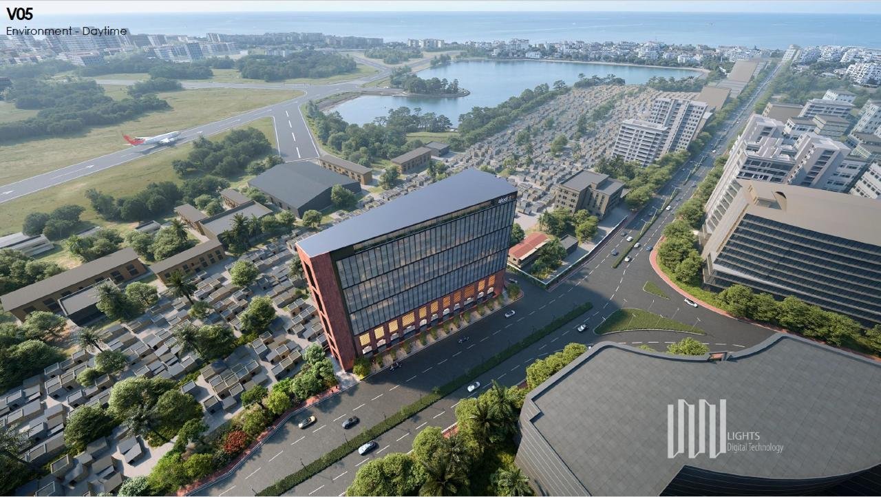 Drone view of commercial building and surroundings at Ajod Realty – Juhu